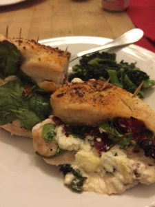 Chicken with goat cheese, sundried tomato and spinach